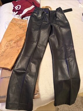 Ellen Tracy Black Leather Straight-Leg Pants